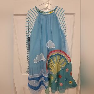 MINI BODEN 9/10 Whimsical Rainbow & Cloud Blue TULLE dress